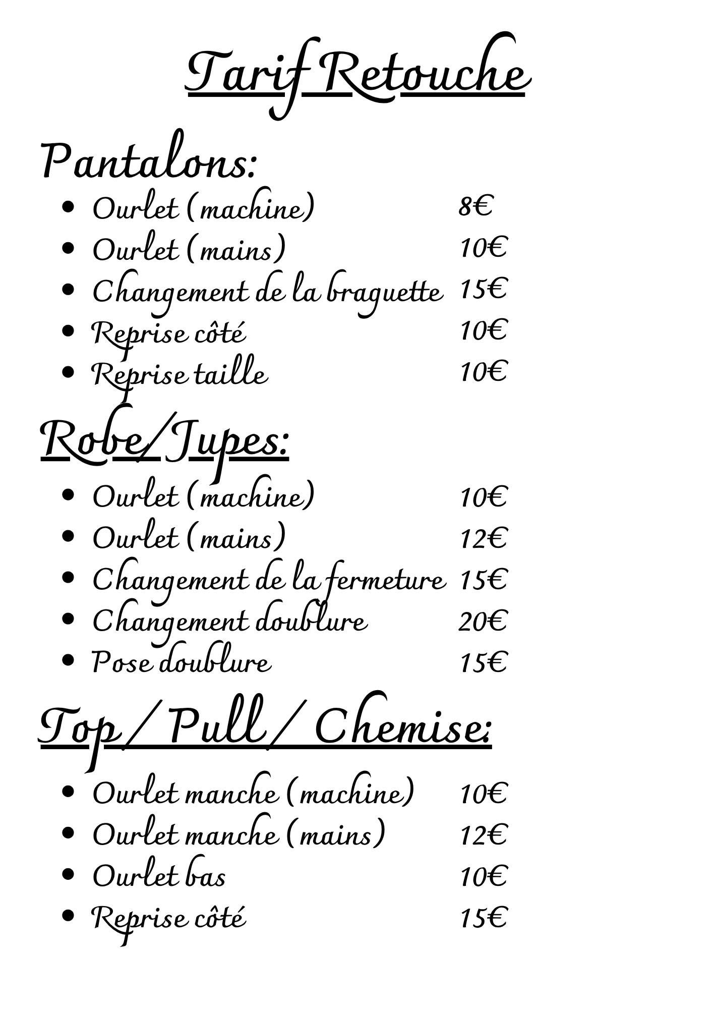 Tarif retouche