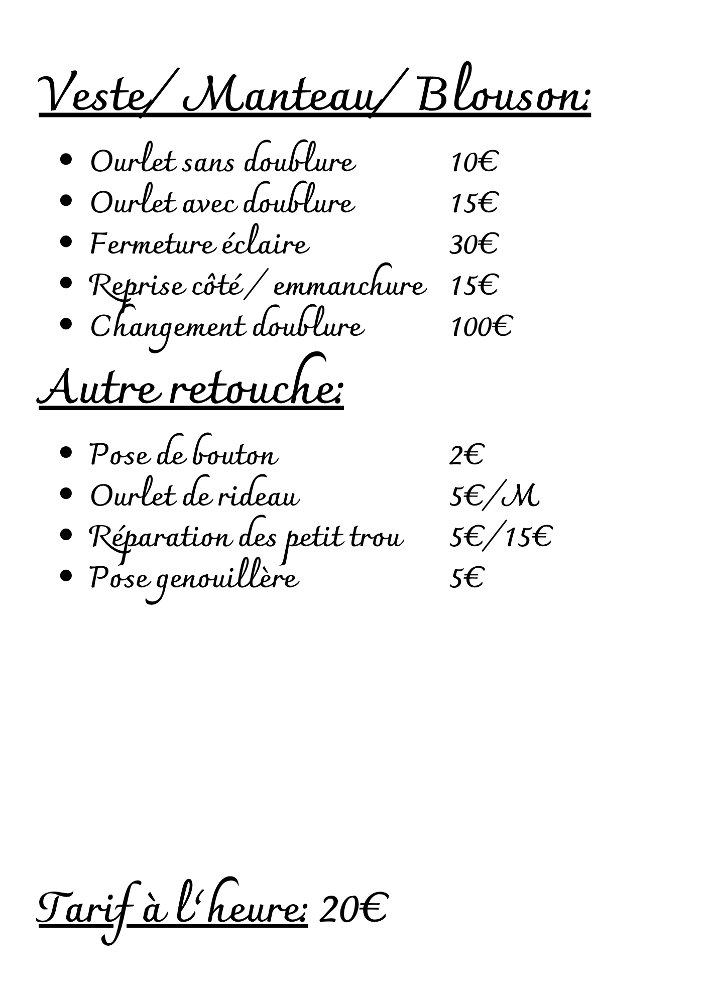 Tarif retouche suite